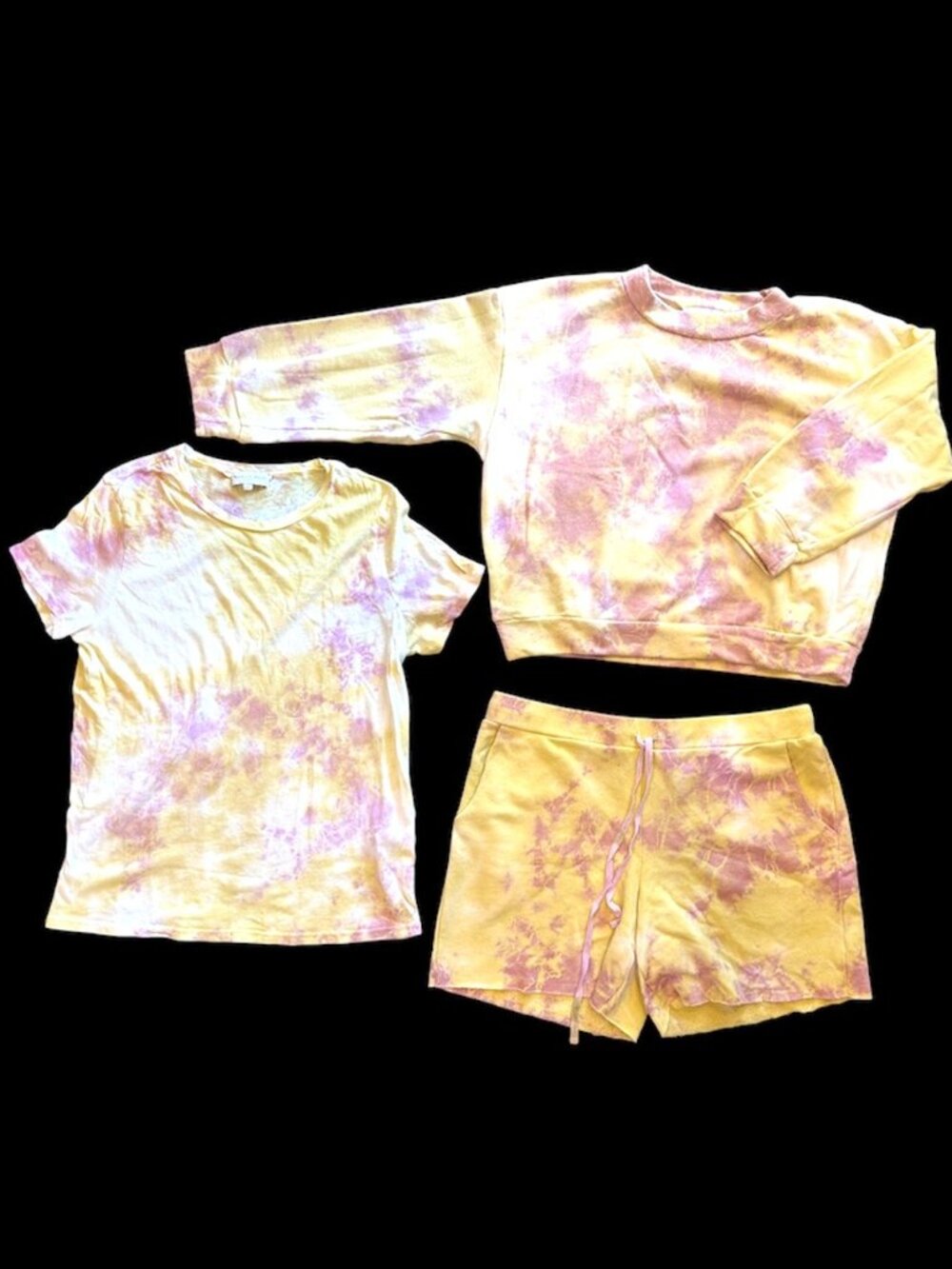 Michael Stars 3-Pc Pink Yellow Tie Dye Set Shirt Sweatshirt Short